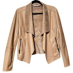 Bagatelle Collection Womens Faux Leather Waterfall Jacket With Suede Trim S Beig